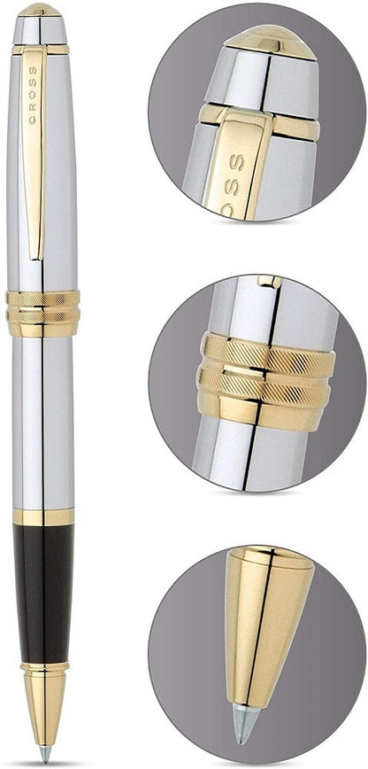 Bailey Medalist Rollerball Pen by Cross, two-tone silver/gold with black grip and clip on Tampa Home & Garden Store