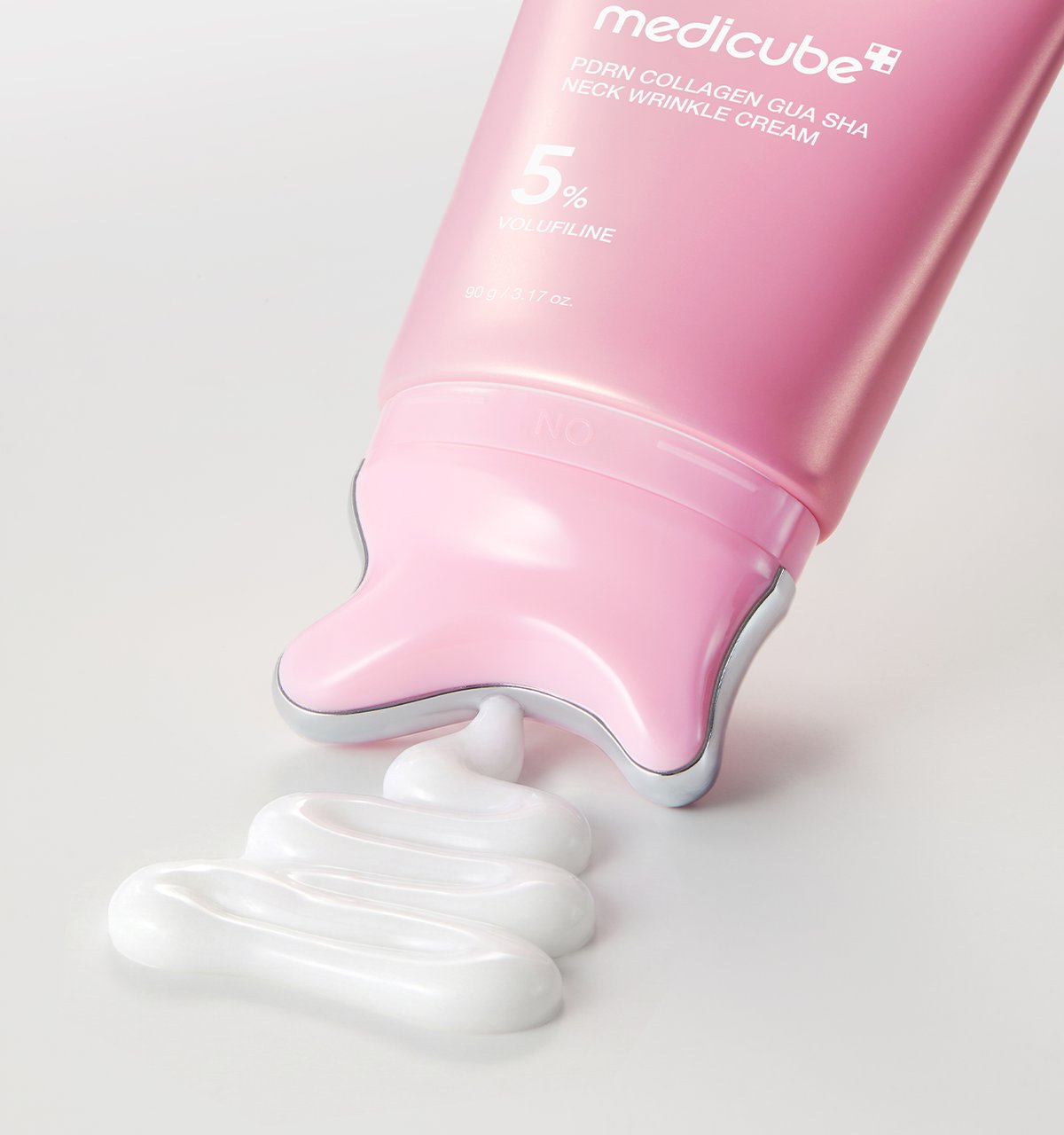 Medicube PDRN Collagen Gua Sha Neck Wrinkle Cream tube in pink with white cream swirl 90 g Seoulia on Tampa Home & Garden Store