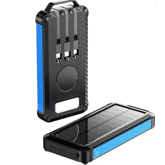 Outdoorzees IP65 waterproof solar power bank 2-pack with blue side panels USB-C charging on Tampa Home & Garden Store