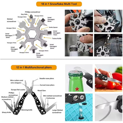 Outdoorzees survival gear kit with 18-in-1 snowflake tool and 12-in-1 pliers on Tampa Home & Garden Store