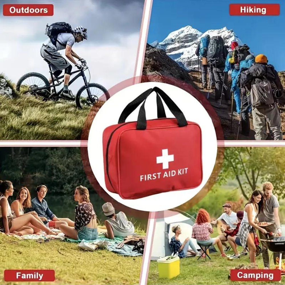 First Aid Kit 173pcs Large red portable bag with black handles Outdoorzees for outdoor use on Tampa Home & Garden Store