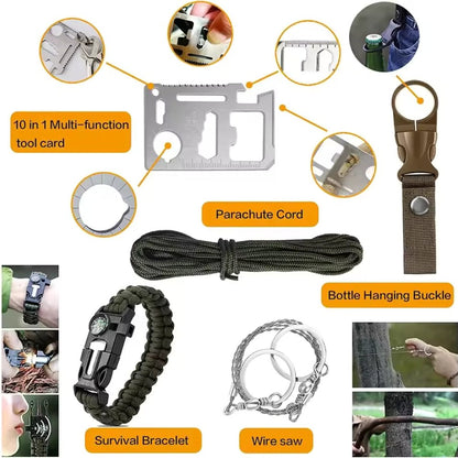 Outdoorzees 31-Piece Survival Kit with paracord, multitool card, bottle buckle, survival bracelet on Tampa Home & Garden Store