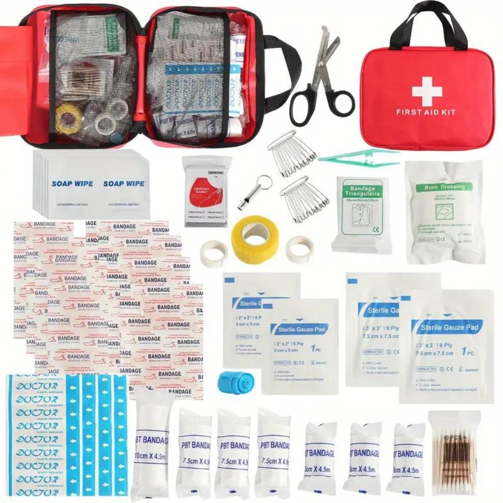 First Aid Kit Outdoorzees 173pcs red bag with scissors and gauze pads for outdoor use on Tampa Home & Garden Store