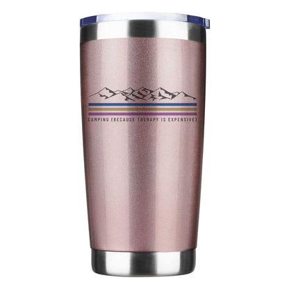 Camping Lines 20oz Tumbler insulated rose gold with mountain motif Outdoorzees on Tampa Home & Garden Store