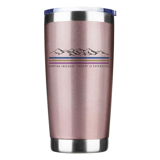 Camping Lines 20oz Tumbler insulated rose gold with mountain motif Outdoorzees on Tampa Home & Garden Store