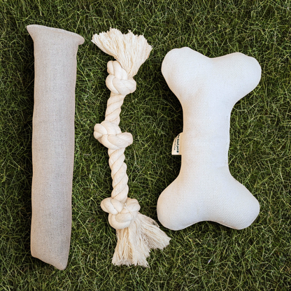 Natural Dog Toy Bundle for Cuddles, Fetch and Tugging - Small to Large Dogs Options