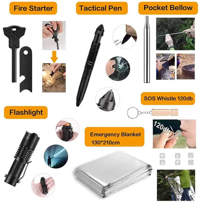 Outdoorzees 31-Piece Survival Kit with Fire Starter, Tactical Pen, Pocket Bellow, SOS Whistle on Tampa Home & Garden Store