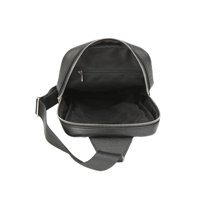 Black Pebbled Full-Grain Leather Sling Bag for Men – Crossbody Travel & Everyday Carry