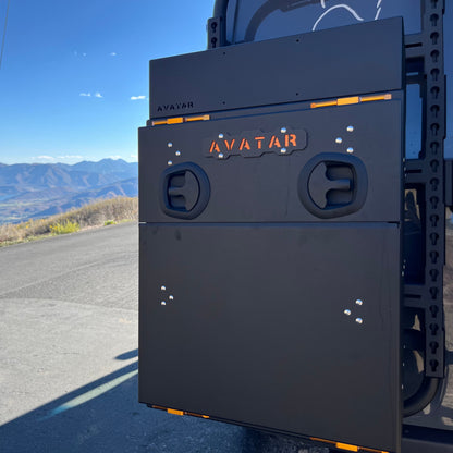 Avatar Niko Van Storage Box on rugged vehicle rack with orange latch details avatar offroad on Tampa Home & Garden Store