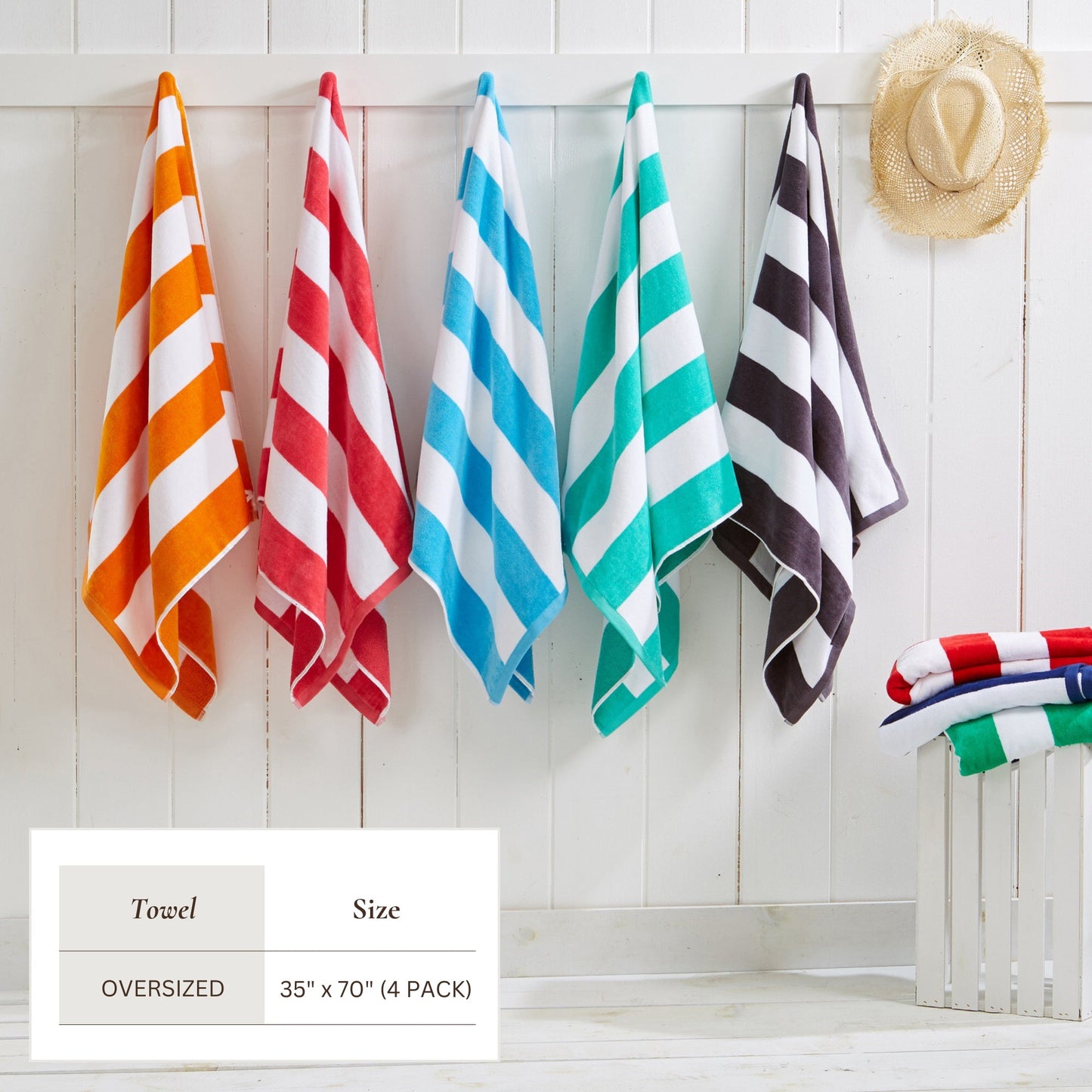 Cotton And Velour Cabana Stripe Beach Towel