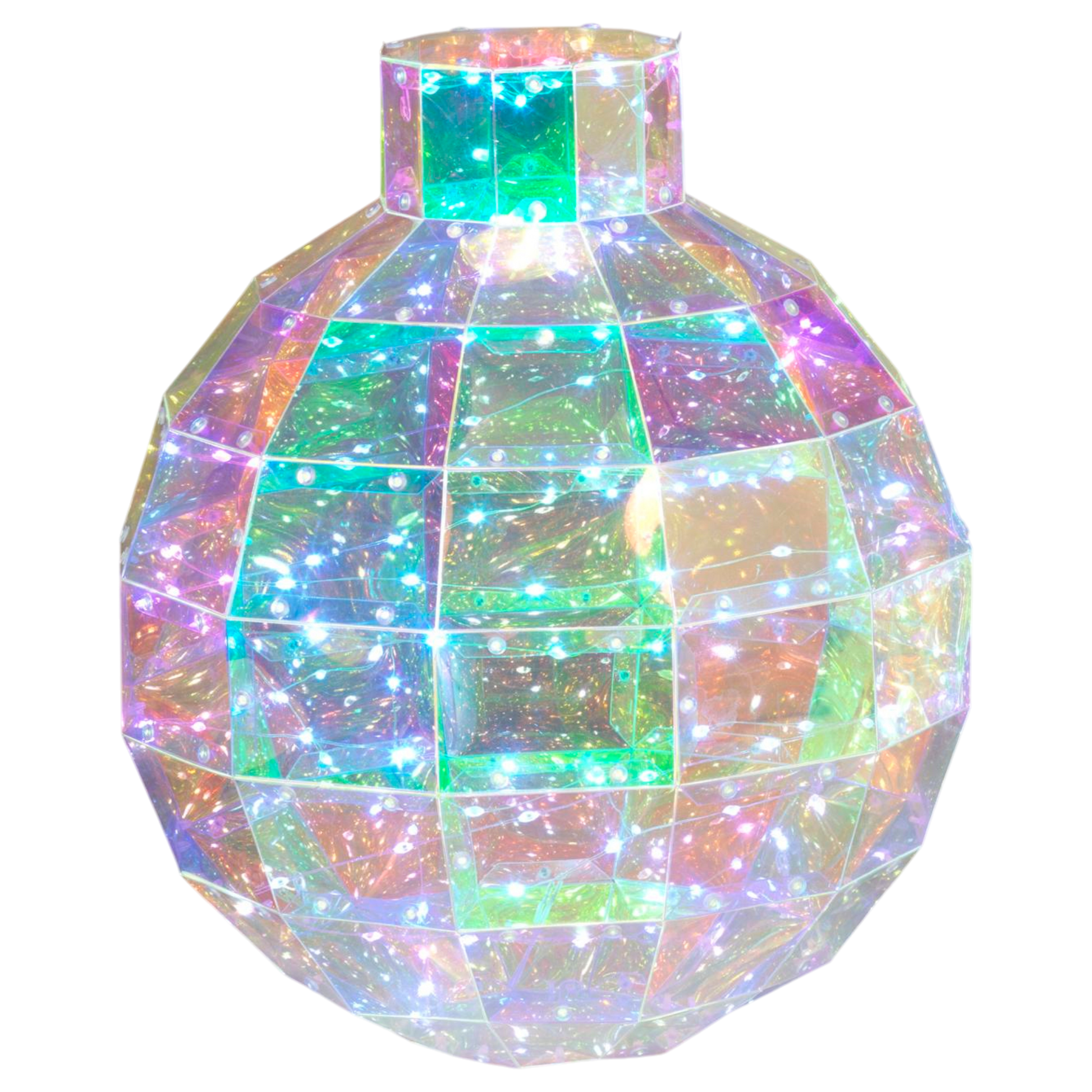 Holographic Holiday Ornament 9in USB lighted sphere, iridescent acrylic facets on Tampa Home & Garden Store