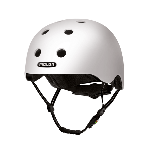 Bright White Melon Helmets bicycle helmet with ventilation holes and black strap on Tampa Home & Garden Store