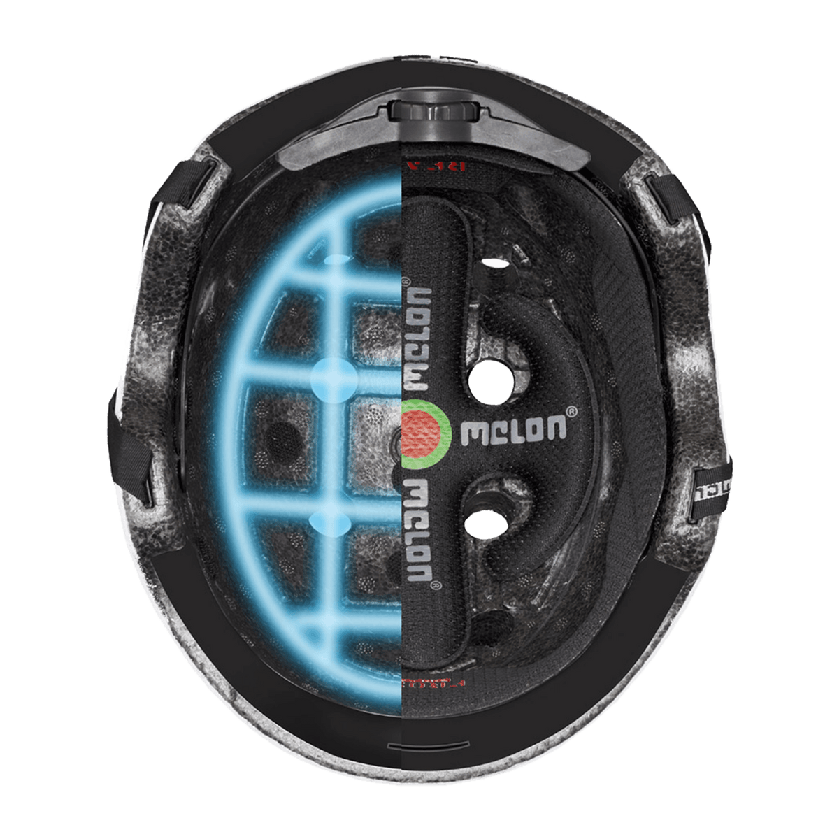 Double Green bicycle helmet interior view with adjustable dial, black padding, Melon logo on Tampa Home & Garden Store