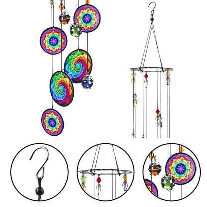 Stevvex memorial rainbow wind chimes with circular rainbow discs and bead accents for patio on Tampa Home & Garden Store