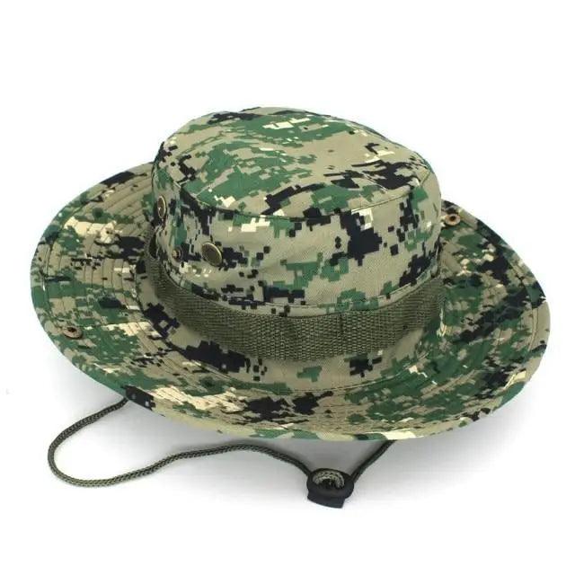 Men's camouflage tactical sun hat with wide brim and chin cord Stevvex on Tampa Home & Garden Store