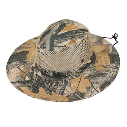 Men camouflage sun hat with mesh crown, wide brim, adjustable drawcord Stevvex outdoor cap on Tampa Home & Garden Store