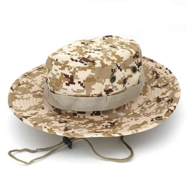 Men's camouflage sun hat Stevvex with wide brim, camo pattern, adjustable chin strap on Tampa Home & Garden Store