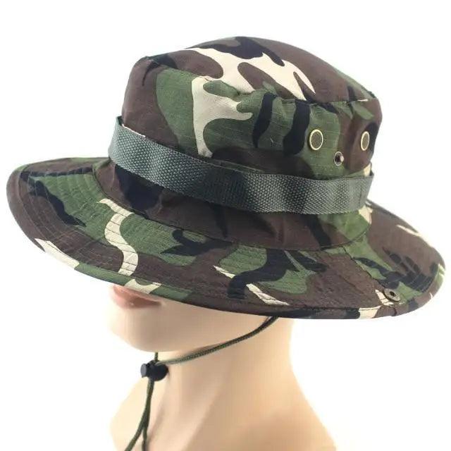 Stevvex men's adjustable camouflage sun hat with wide brim and chin strap for outdoor sports on Tampa Home & Garden Store