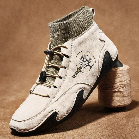 Men beige Stevvex sneakers with knit collar and lace-up chunky sole on Tampa Home & Garden Store