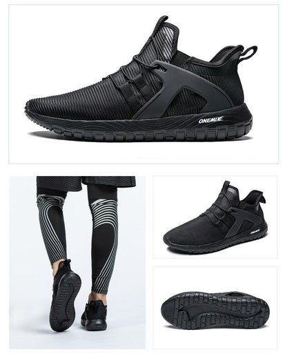 Stevvex men's black running shoes with breathable mesh and ONEMIX logo on the sole on Tampa Home & Garden Store