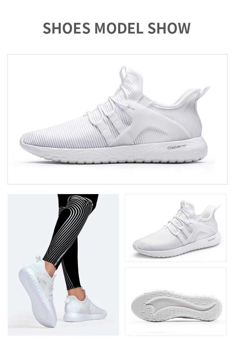 White breathable mesh running shoes with a cushioned midsole and grippy outsole for workouts on Tampa Home & Garden Store
