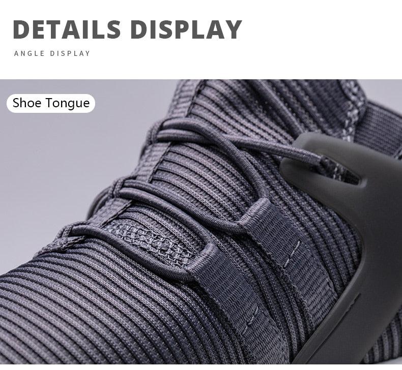 Men's blue lace-up running shoes with breathable knit mesh and supportive strap detail on Tampa Home & Garden Store