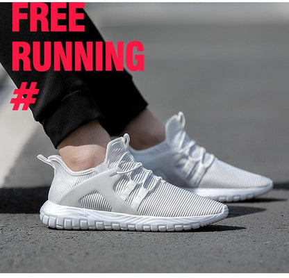 Stevvex white breathable mesh running shoes with side cage and knit upper on Tampa Home & Garden Store