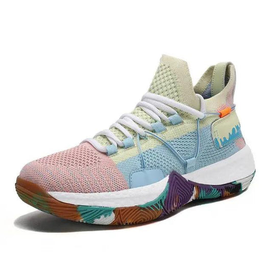 Men’s breathable high-top basketball shoes Stevvex with cushioned sole in pastel knit on Tampa Home & Garden Store
