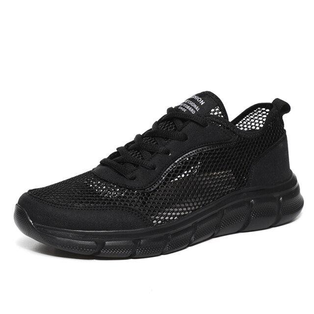 Men casual black Stevvex sneakers with breathable mesh upper and chunky outsole on Tampa Home & Garden Store