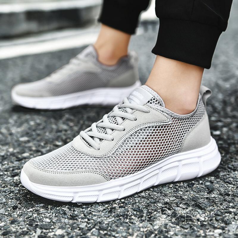 Stevvex men's gray mesh sneakers with white sole, breathable casual athletic shoes on Tampa Home & Garden Store