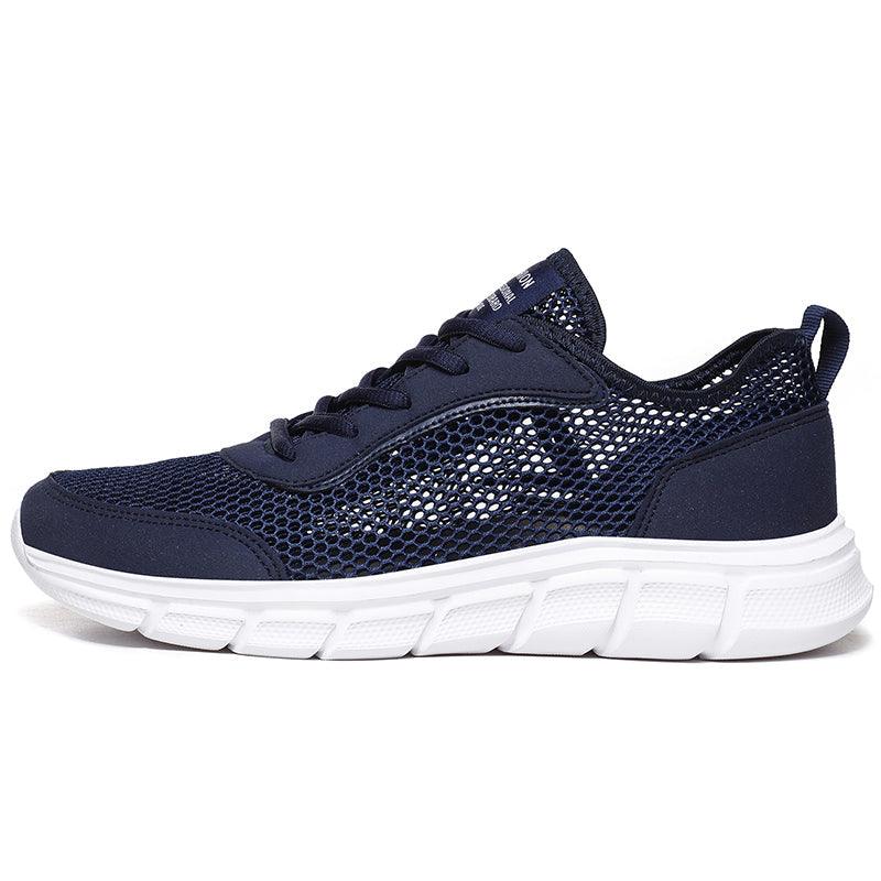 Men's navy Stevvex sneakers with breathable mesh upper and thick white sole on Tampa Home & Garden Store