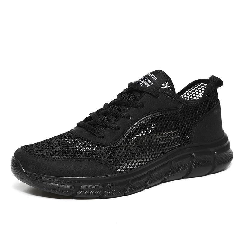 Stevvex men's black mesh sneakers with breathable upper and chunky cushioned sole on Tampa Home & Garden Store