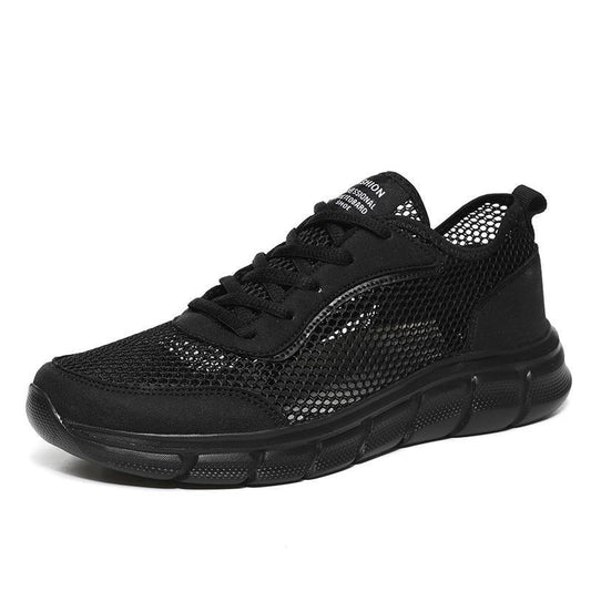 Stevvex men's black mesh sneakers with breathable upper and chunky cushioned sole on Tampa Home & Garden Store