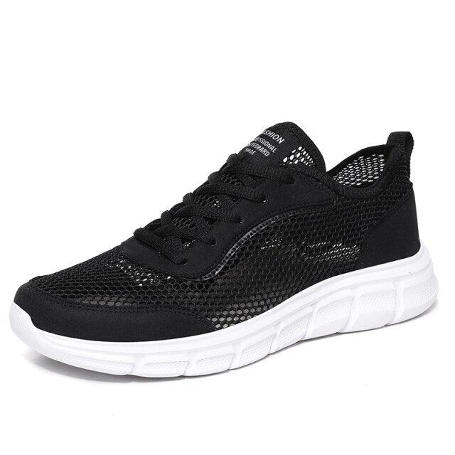 Stevvex men black mesh sneakers, breathable summer athletic shoe with white chunky sole on Tampa Home & Garden Store