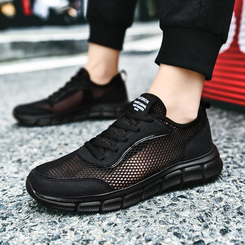 Men casual black mesh sneakers with breathable upper and chunky sole Stevvex on Tampa Home & Garden Store