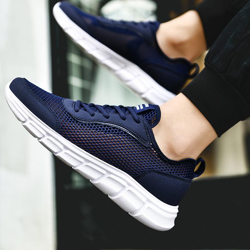 Men navy mesh athletic sneakers with white sole, lightweight breathable running shoes on Tampa Home & Garden Store