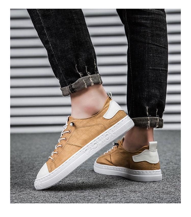Stevvex men casual canvas sneakers tan brown with white sole lace-up low-top walking shoes on Tampa Home & Garden Store