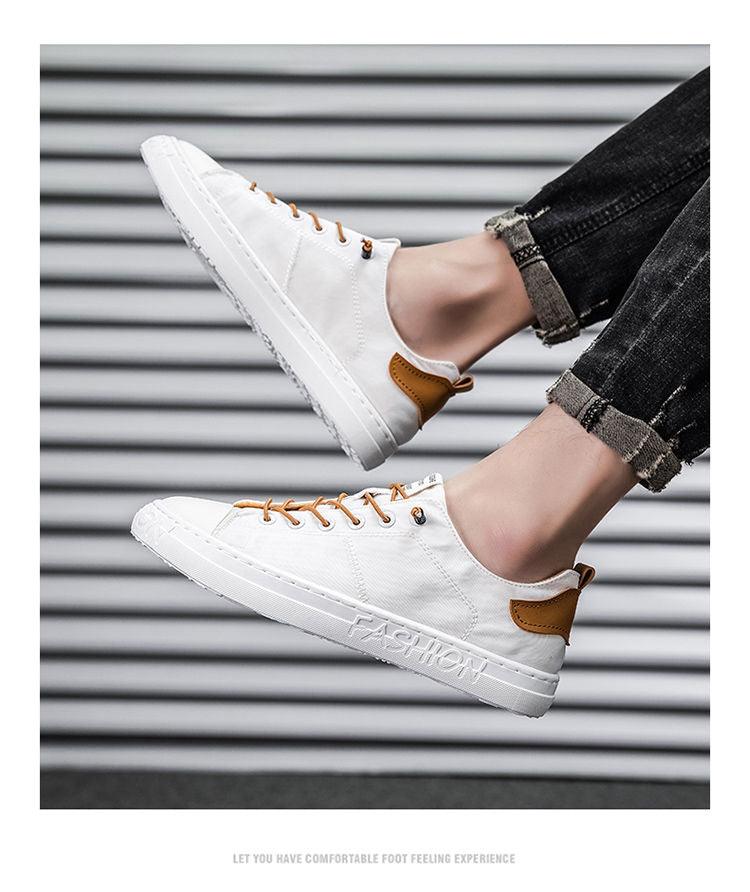 Men's white canvas sneakers Stevvex with brown heel patch on Tampa Home & Garden Store