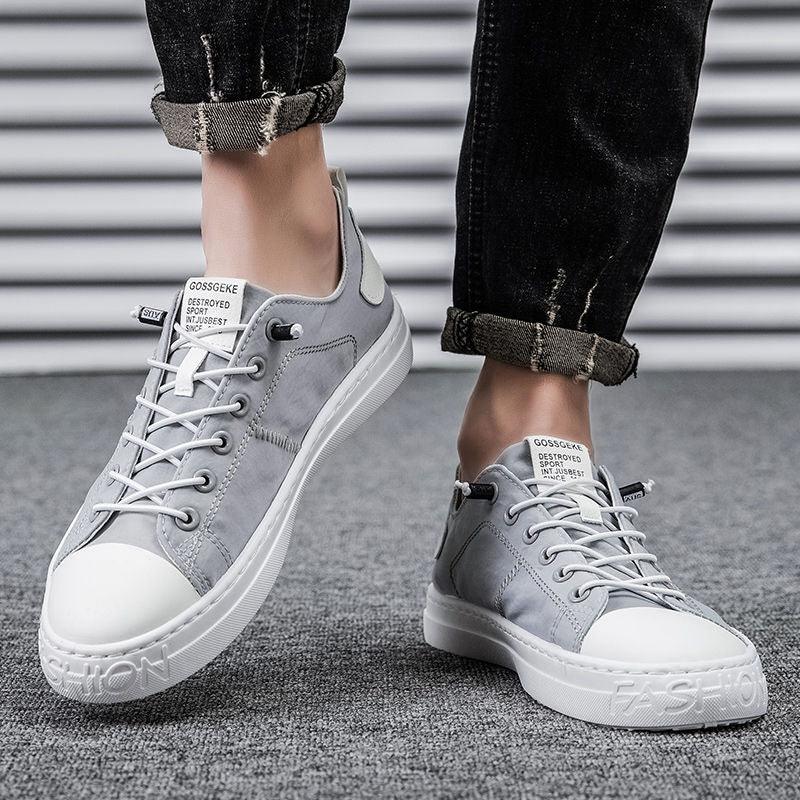 Stevvex men gray canvas sneakers lace-up low-top white toe cap pair on Tampa Home & Garden Store