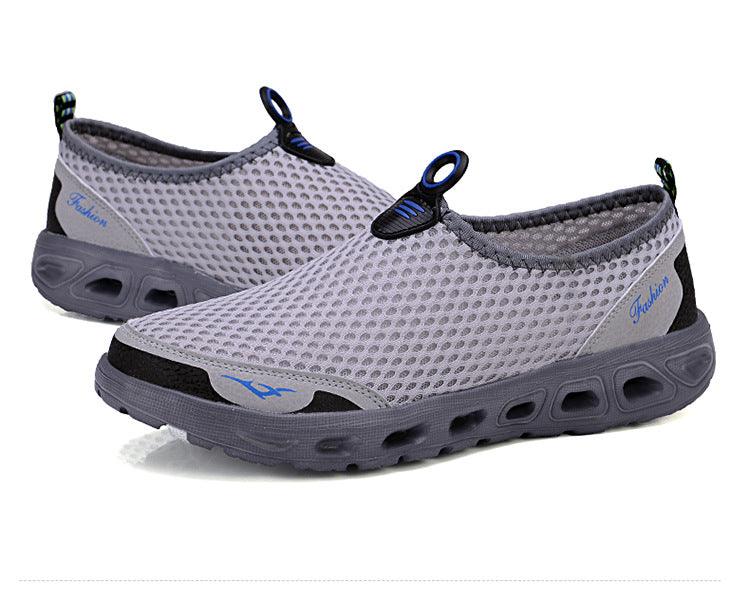 Stevvex men's casual mesh slip-on sneakers with breathable gray upper and perforated sole on Tampa Home & Garden Store