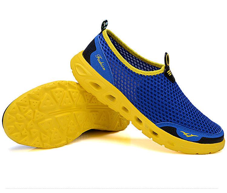 Stevvex men's mesh sneakers blue and yellow slip-on walking shoes breathable two shoes on Tampa Home & Garden Store