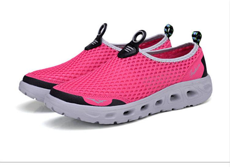 Stevvex men's sneakers pair ST85SH075EFC pink breathable mesh slip-on walking shoes gray sole on Tampa Home & Garden Store