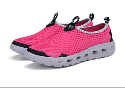 Stevvex men's sneakers pair ST85SH075EFC pink breathable mesh slip-on walking shoes gray sole on Tampa Home & Garden Store