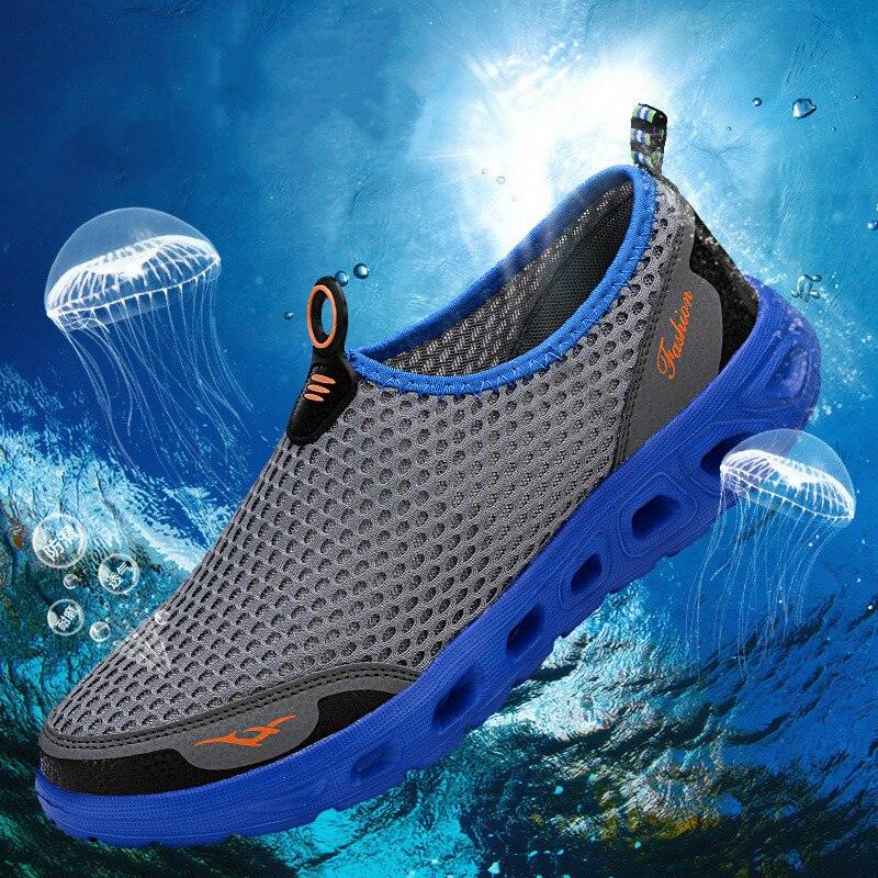 Stevvex Men's mesh sneakers slip-on breathable blue-gray walking shoes with blue sole on Tampa Home & Garden Store