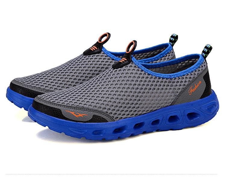 Men's Stevvex ST85SH075EFC mesh sneakers, grey breathable upper slip-on with blue outsole on Tampa Home & Garden Store