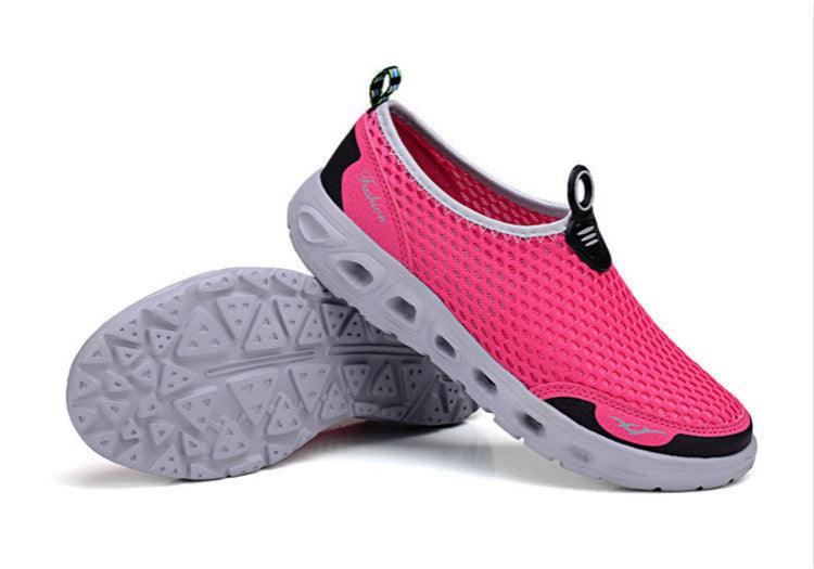 Stevvex men's mesh slip-on sneakers, pink breathable upper with gray sole and pull tabs on Tampa Home & Garden Store