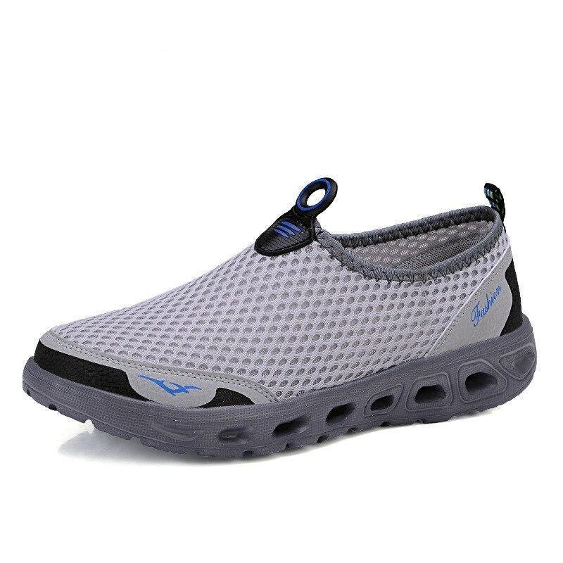 Stevvex men's mesh sneakers breathable gray slip-on walking shoes with perforated upper on Tampa Home & Garden Store