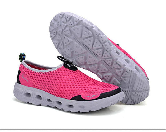 Stevvex men's casual sneakers pink breathable mesh upper gray sole slip-on walking shoes on Tampa Home & Garden Store