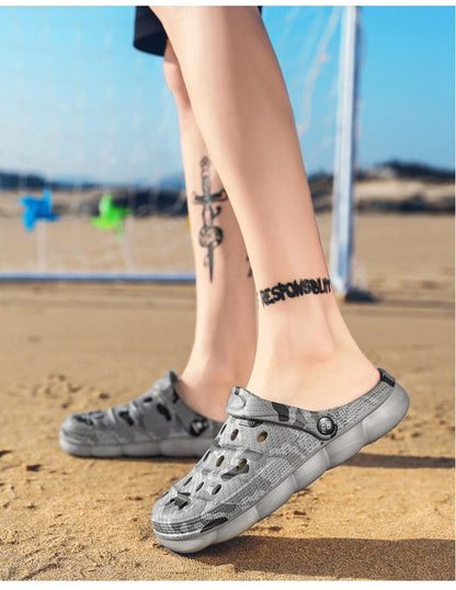 Stevvex men's casual summer sandals gray camouflage slip-on beach clogs with anti-skid sole on Tampa Home & Garden Store