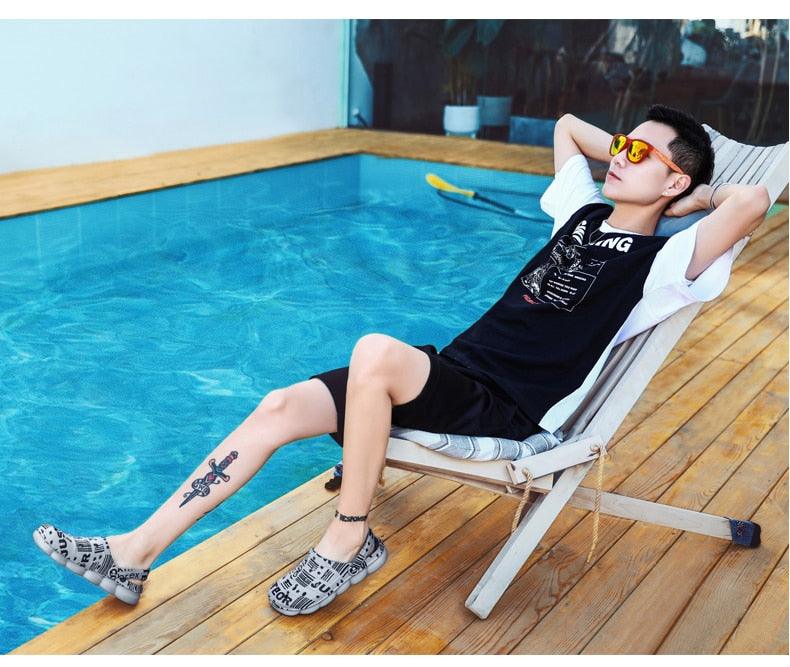 Mens camouflage slip-on sandals with anti-skid sole for poolside wear pair on Tampa Home & Garden Store